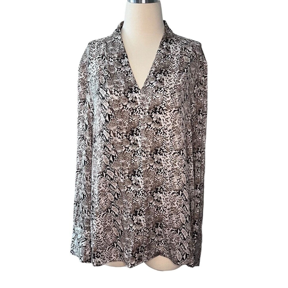 Lewit Nordstrom Silk Snakeskin V Neck Tunic Blouse Long Sleeve Size Large (1)